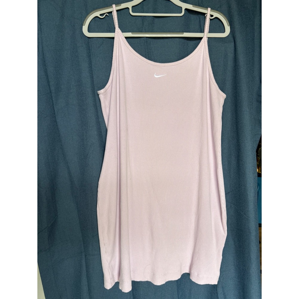 Nike Sportswear Essential Cami Dress Women 1X Pink Ribbed Mini Bodycon Logo